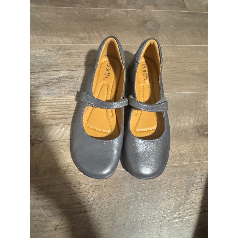 Earth Origins Gray Metallic Leather Mary Jane Flats Shoes Womens 9M